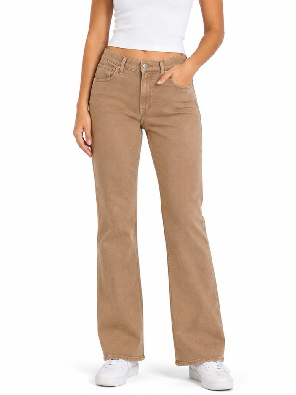 GAP Loose Mid Rise Sand Jeans Women’s 31 Short Tan Stretch Straight Leg
